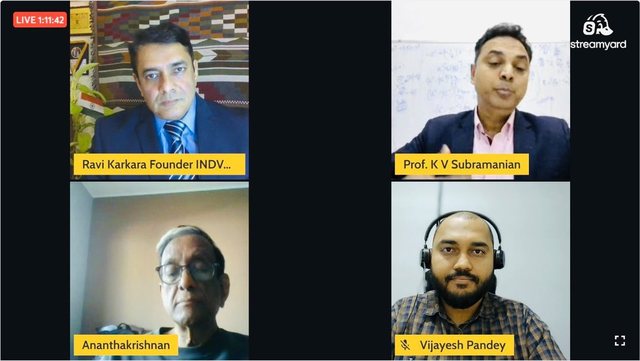 Prof. Krishnamurthy V. Subramanian in conversation with Ravi Karkara during the live broadcast.