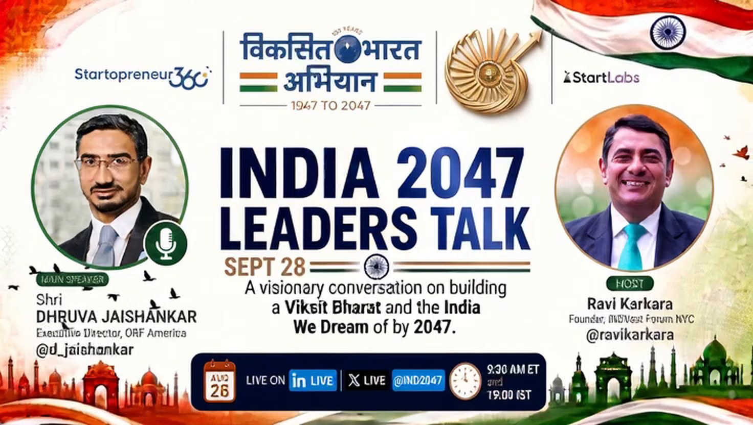 India 2047 Leaders Talk — 28 September 2026 with Dhruva Jaishankar, hosted by Ravi Karkara.